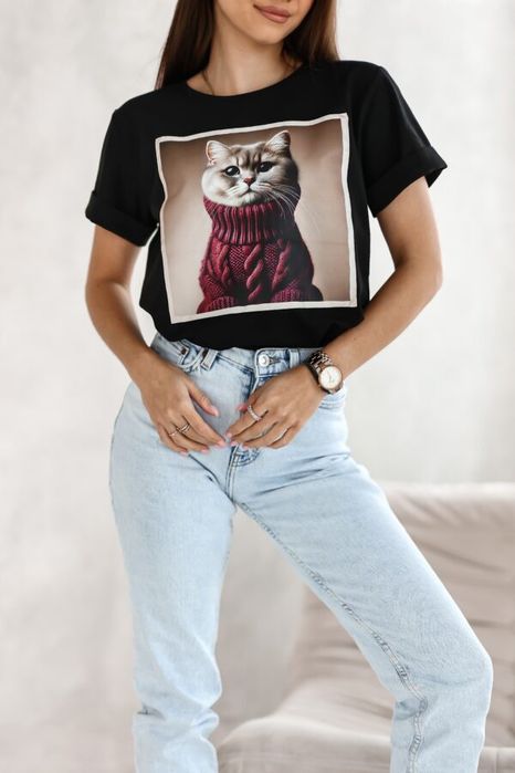 T-shirt damski Basic kotek nowa kolekcja Premium Polska marka