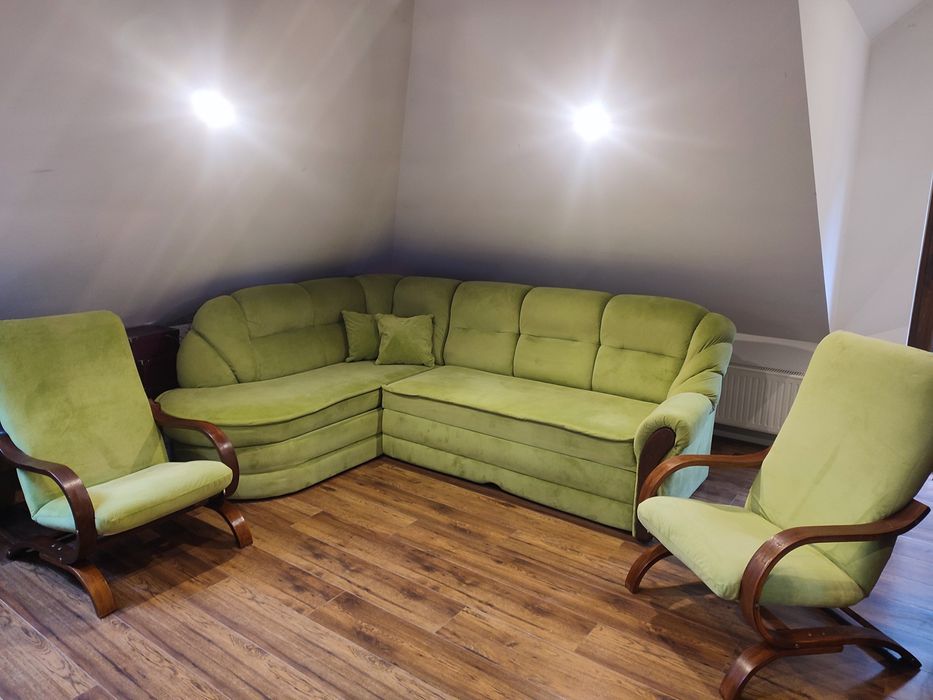 Komplet wypoczynkowy, rogówka z funkcją spania plus dwa fotele