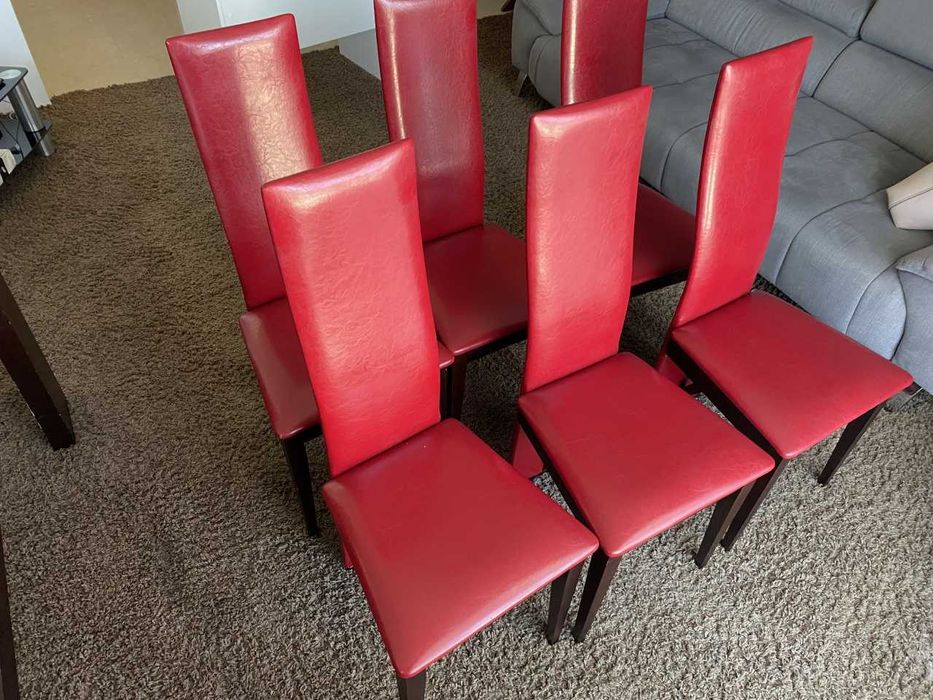 Krzesło Krzesła skórzane czerwone zadbane 6 sztuk komplet krzeseł