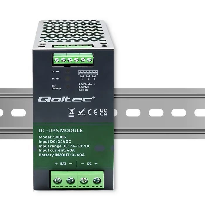 Moduł UPS DC na szynę DIN Qoltec 40A 24V - 50886