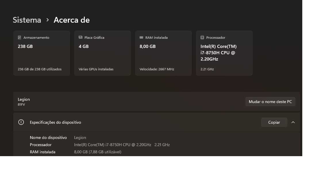 Portátil gaming legion i7-8750H
