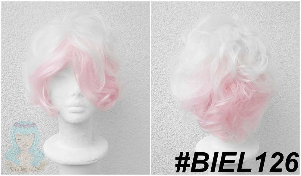 Biała różowa krótka peruka cosplay wig Nagito Komaeda Danganronpa