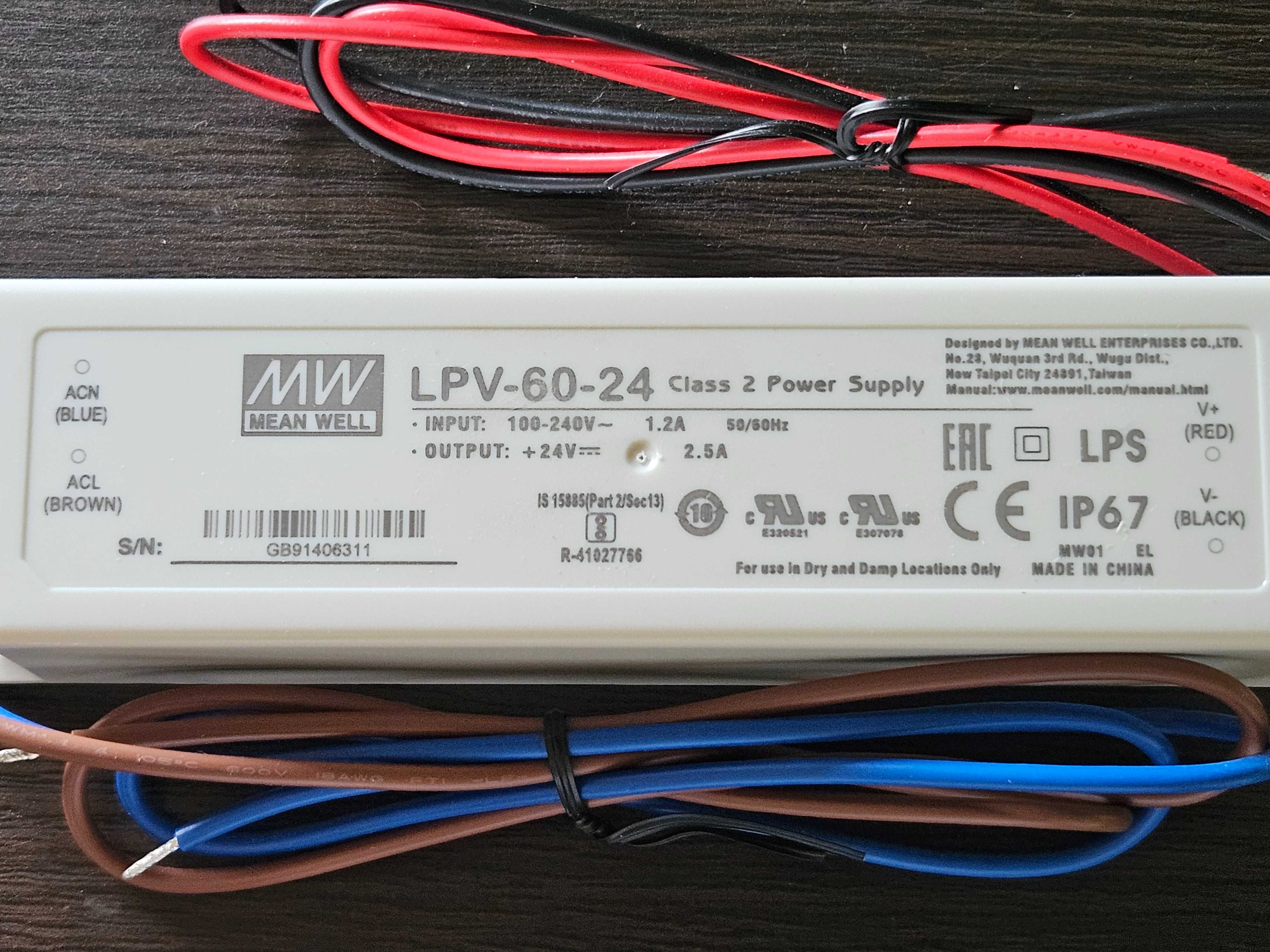Zasilacz LED LPV-60-24 Mean Well 24V 2.5A