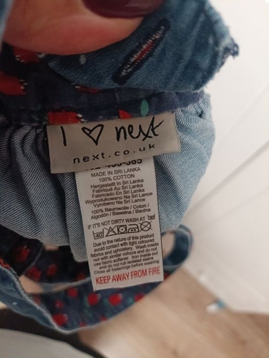 Jeansowa spódniczka ogrodniczka Next r. 98 kotek hafty