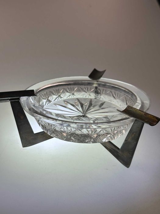 Popielniczka kryształ  plater met Hefra PRL  w typie modernistycznym