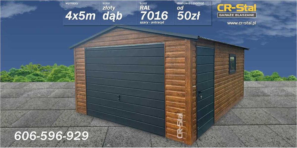 Garaż - blaszak. 4x5 m. Brama podnoszona. Drzwi. Okno. Profil zam.