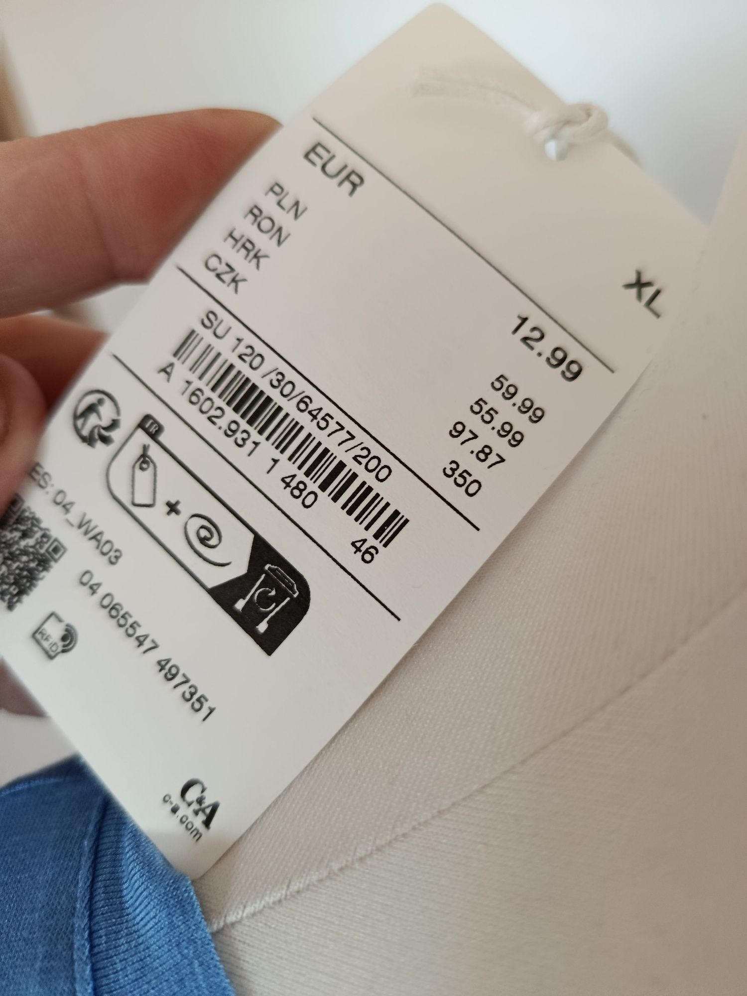 Nowa niebieska bluzka damska z krótkim rękawem C&A bawełna rozmiar 48