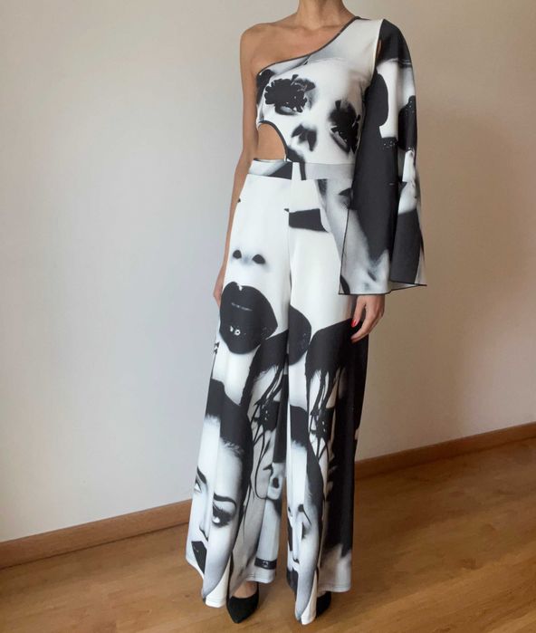 Macacão Estampado Preto e Branco