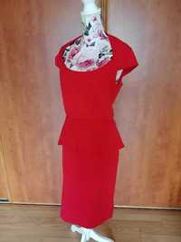 Seksowna czerwona sukienka z baskijką wyszczuplająca XL