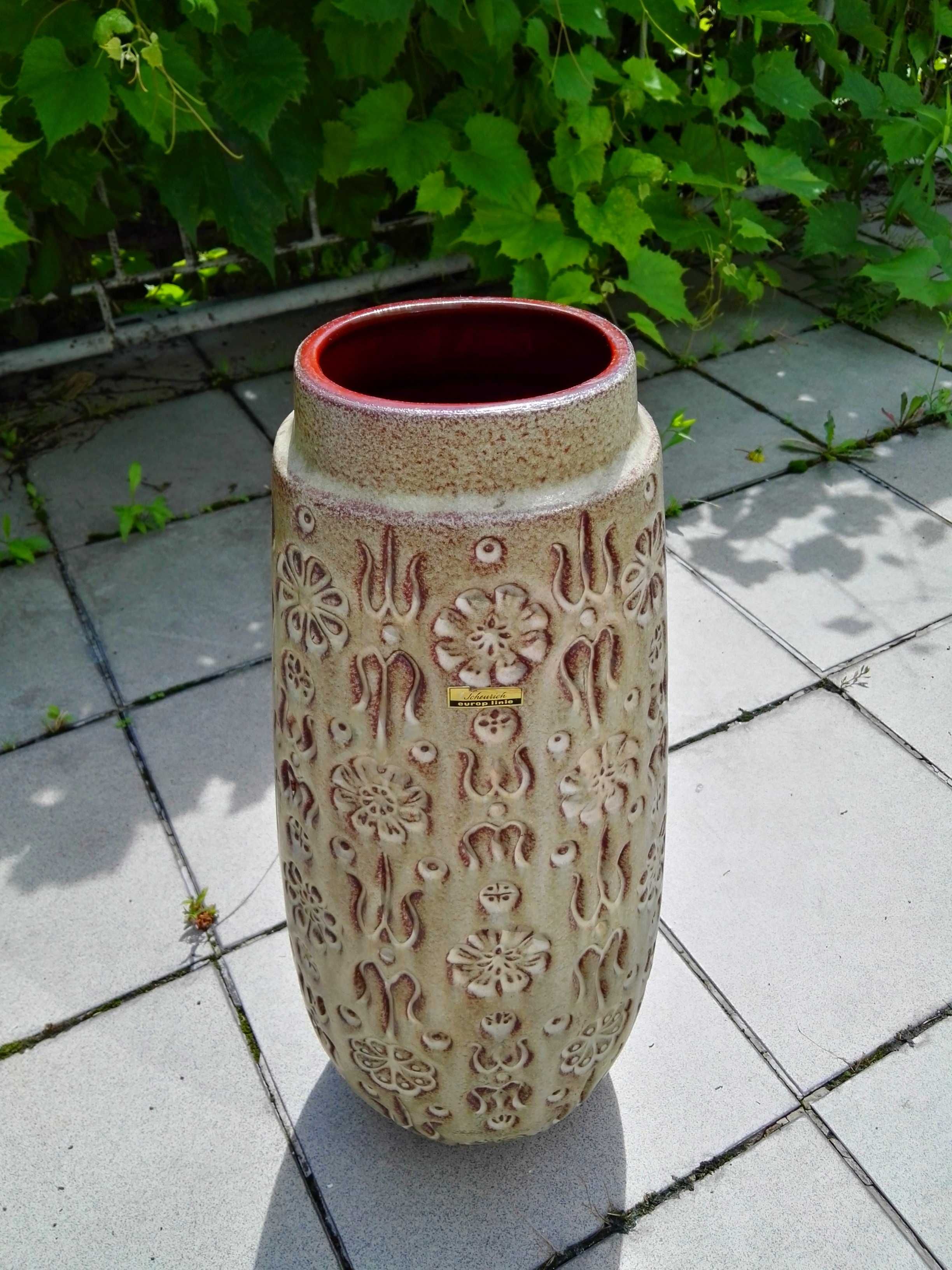 Oliwkowy , sygnowany , bardzo duży wazon , Scheurich , lata 60