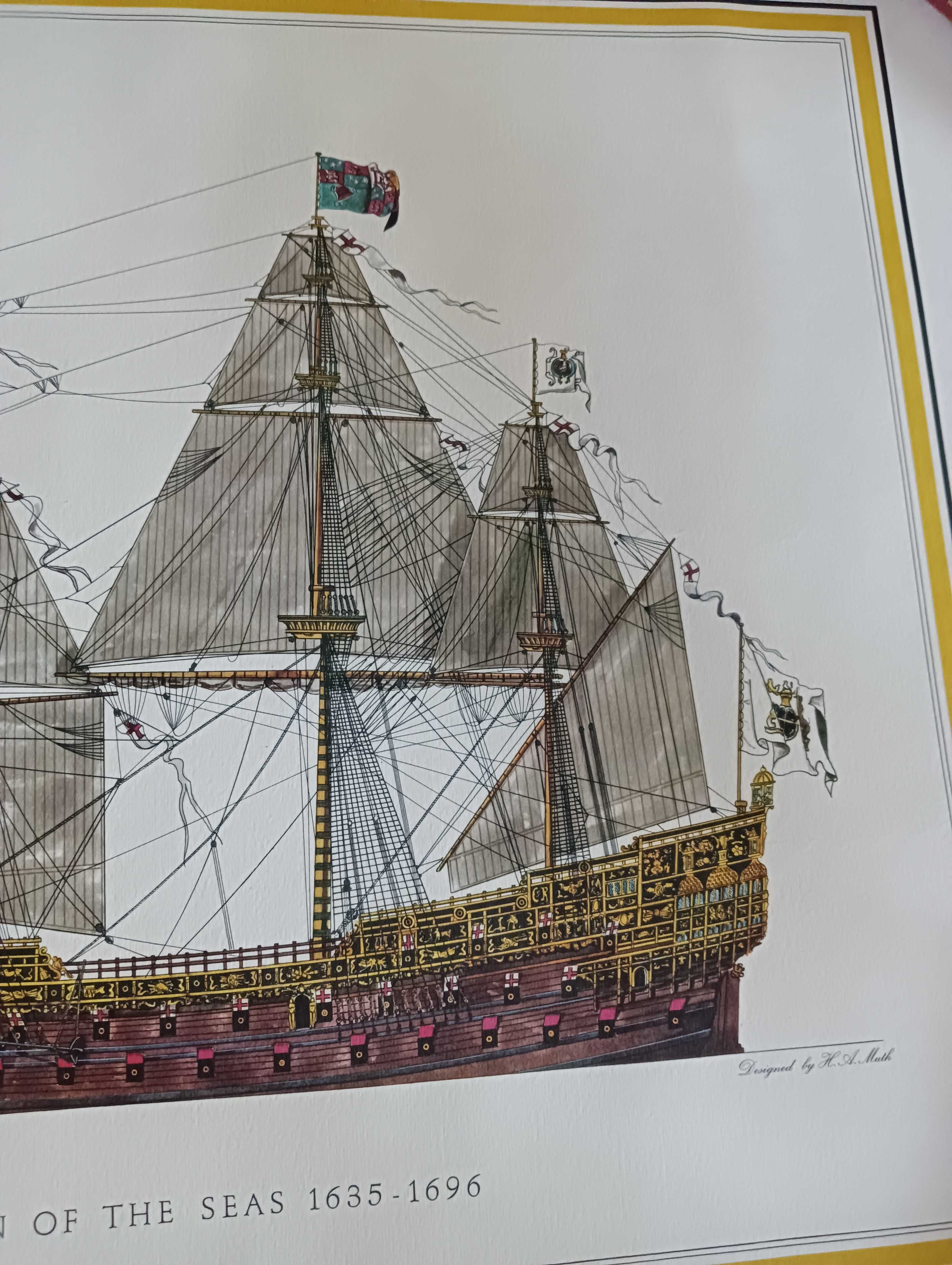 Barwna litografia H.M.S. Sovereign of the seas H.A. Muth Do oprawy