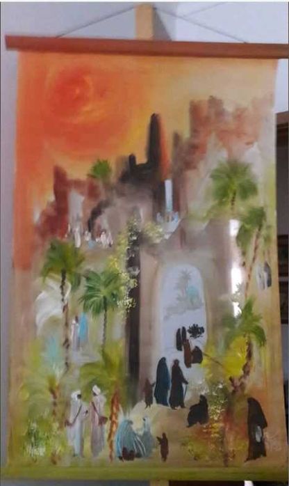 decoração parede; seda pura pintada à mão Marrocos