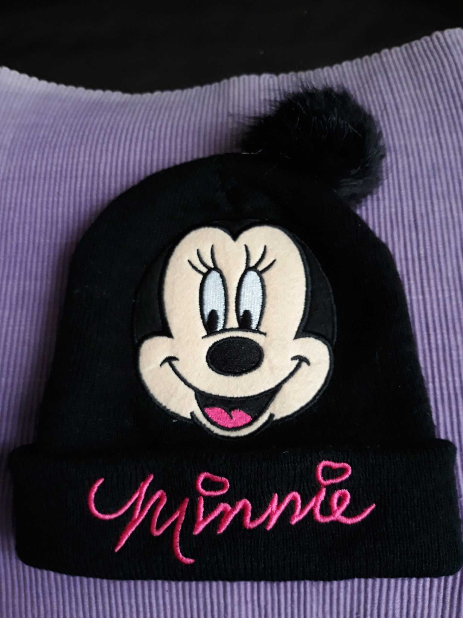 Czapka czarna z myszką Minnie i pomponem, disney, 4-8 lat