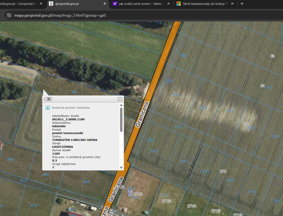Sprzedam działkę budowlaną 20a Łaszczówka ul. Graniczna
