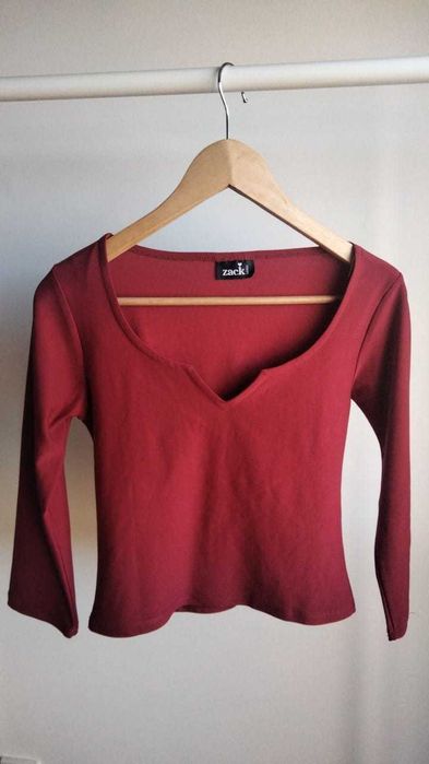 Top vermelho vinho de manga comprida (Zack)