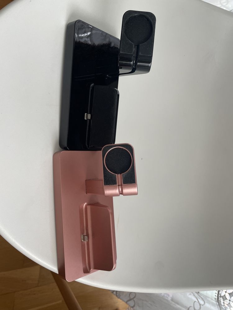Подставка и зарядка для телефона и часов, черная и розовая