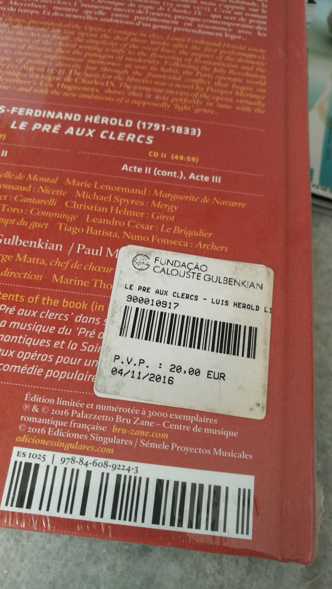 Livro e CDs "Le Pré aux Clercs" de Louis Ferdinand Hérold