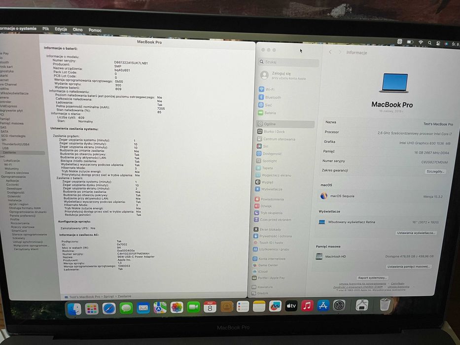 MacBook Pro 16" (2019, A2141), i7/16GB/512GB, 409 cykli, TYLKO 1898 zł
