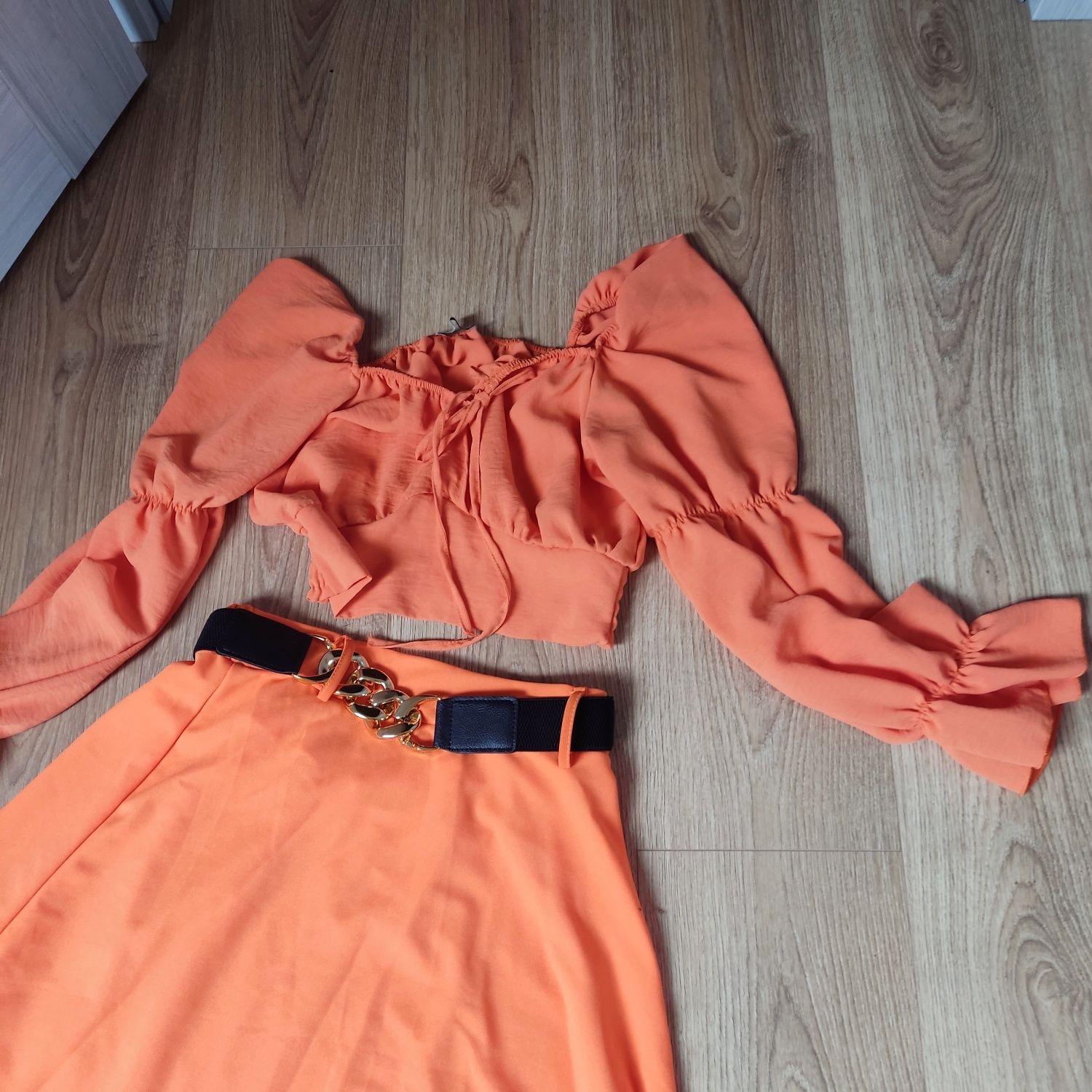 Pomarańczowy zestaw komplet spódnica bluzka damska hiszpanka