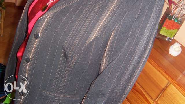 Czarno-brązowy kostium w prążki * r.40/42 * ze spodniami