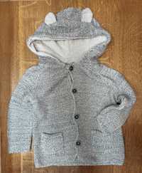 ZARA knitwear kardigan tkany sweter 92 z kapturem z uszami pleciony