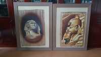 Dwa duże obrazy tematyka egipska papirus  Sfinks i Faraon w ramach