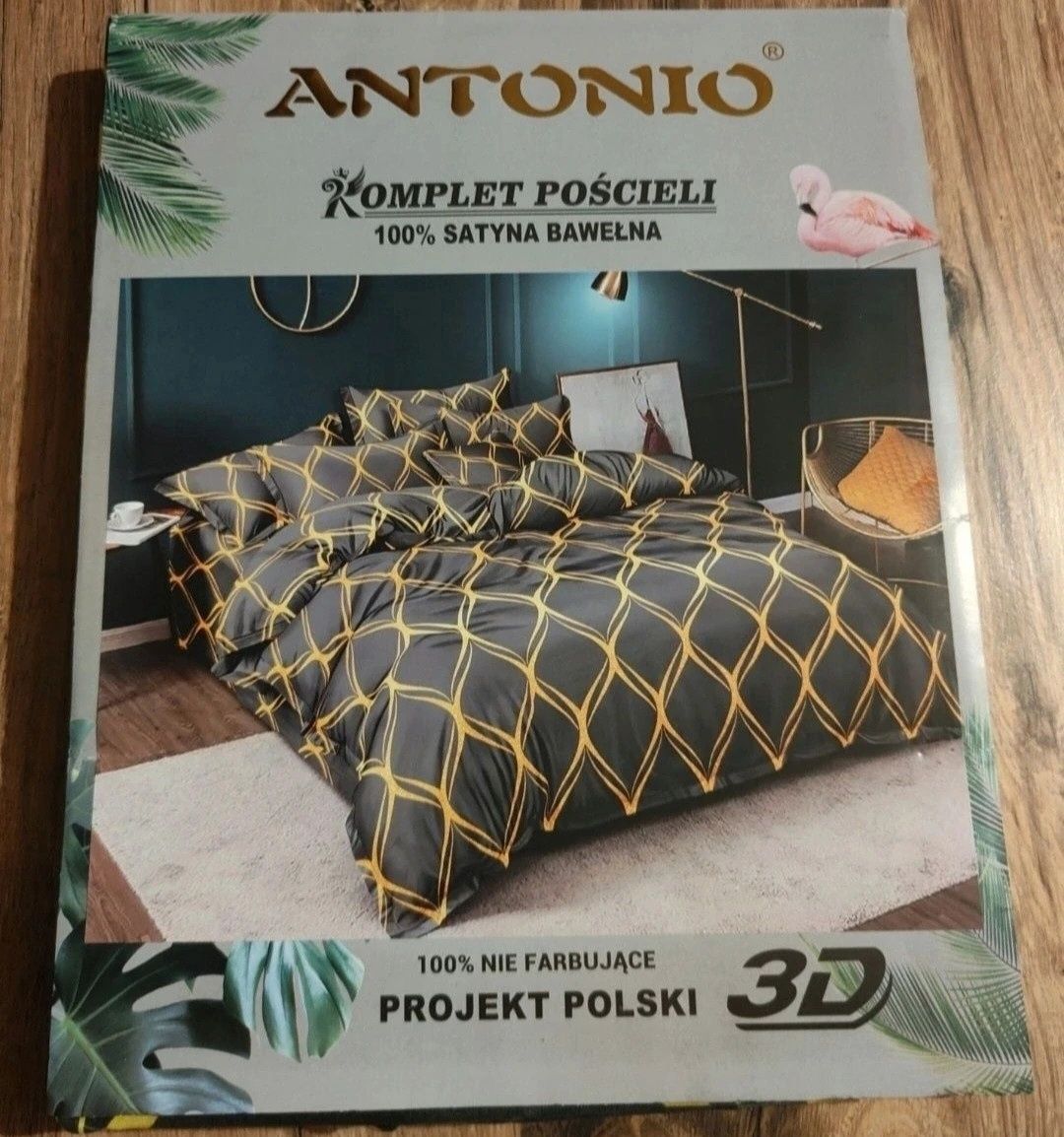 Komplet Pościeli Szara z Żółtym Wzorkiem 160x200