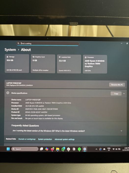 Laptop Gaming ROG Zephyrus G14 - 32GB RAM - 4060 RTX