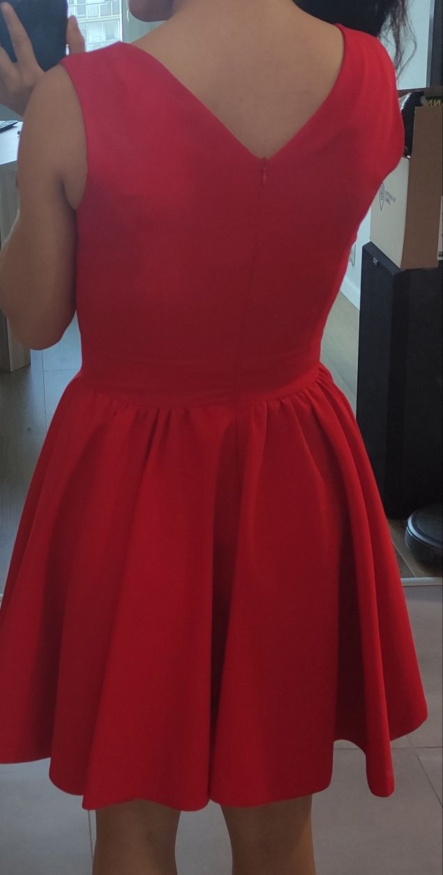 Sukienka czerwona z falbaną, wesele, rozmiar 34 XS, firma tęcza 2