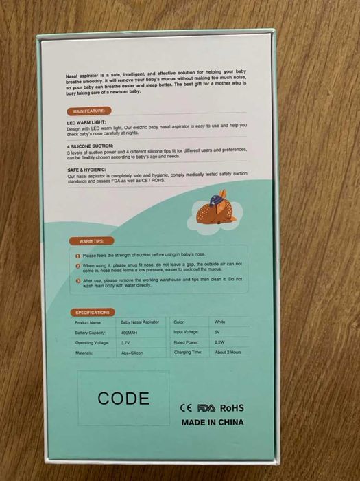 Aspirador nasal elétrico