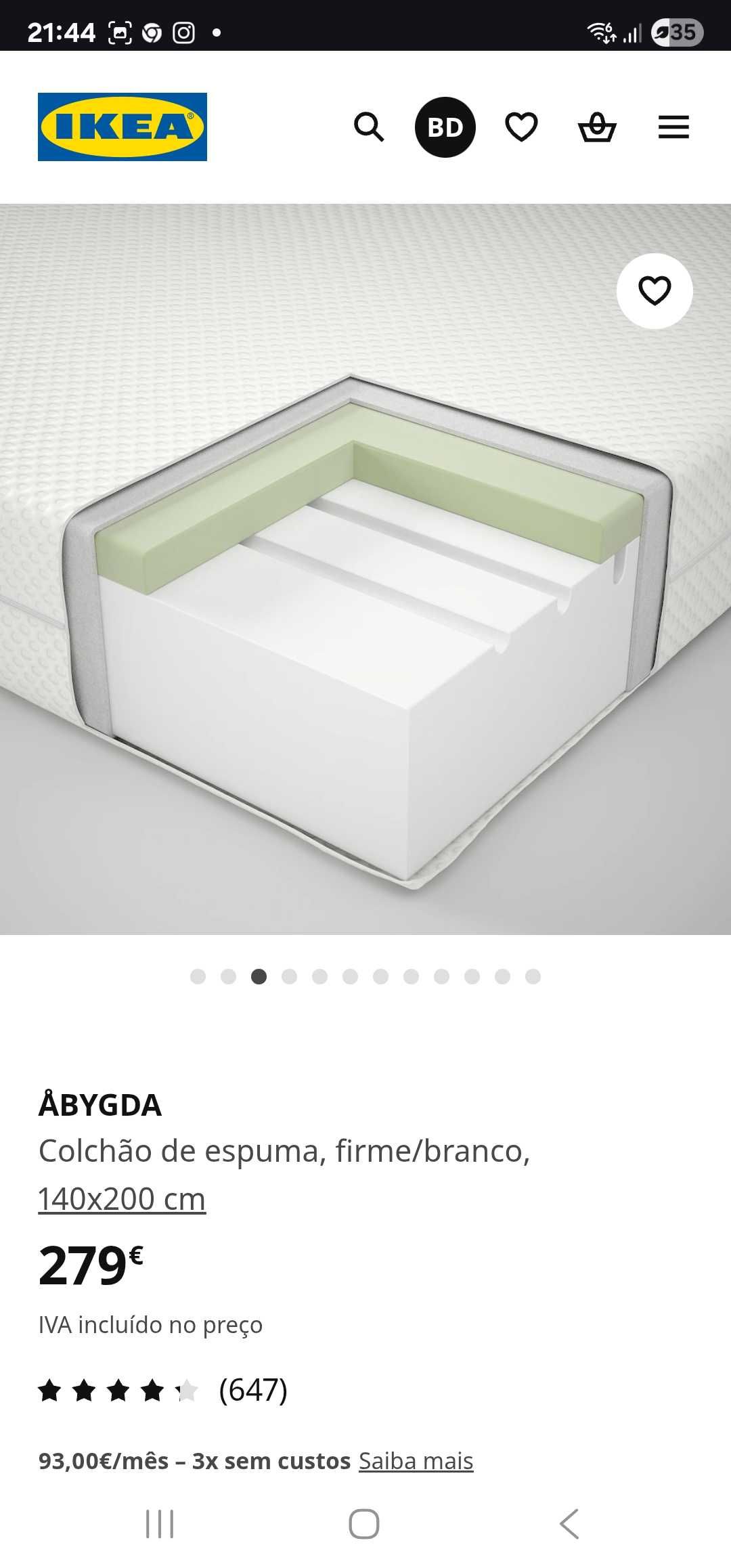 Colchão memory foam ikea Abygda