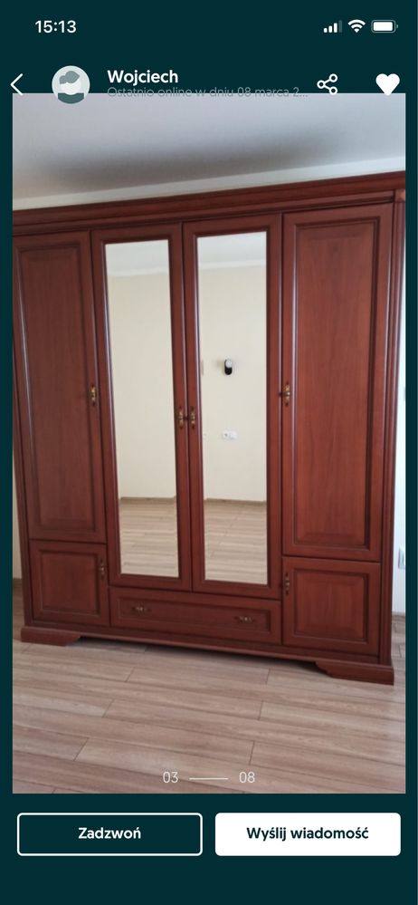 Duża pojemna szafa 4 drzwiowa z lustrem lite drewno
