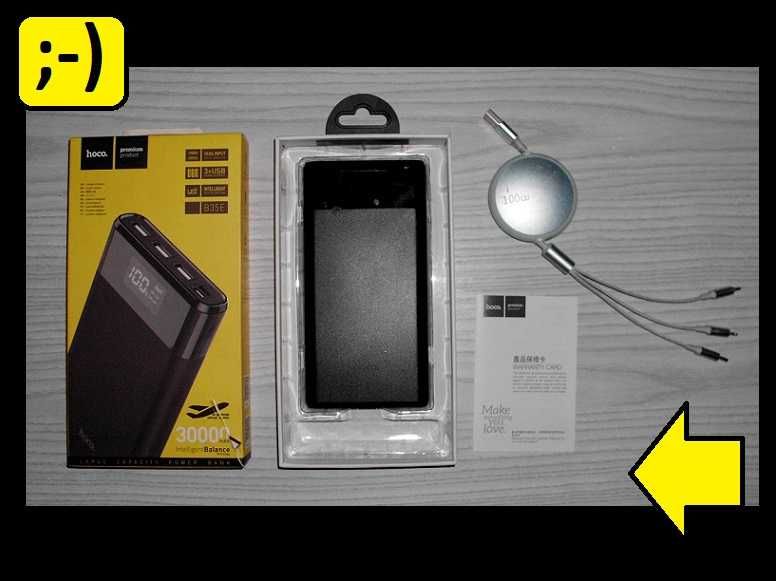 Powerbank ładowarka Hoco 30000mAh 3xUSB usb-c micro-usb + kabel 100W