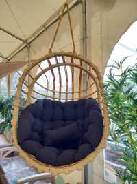 Fotel wiszący wiklinowy siedzisko kokon + poducha i zagłówek