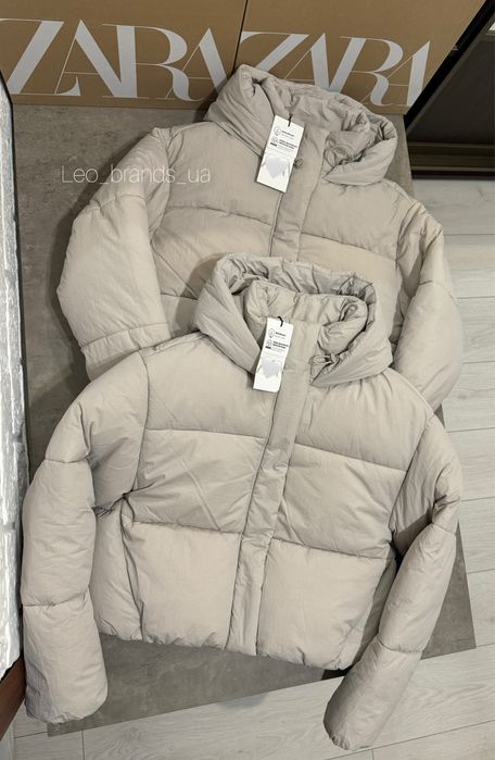 Вкорочена куртка пуфер zara з капюшоном пуховик