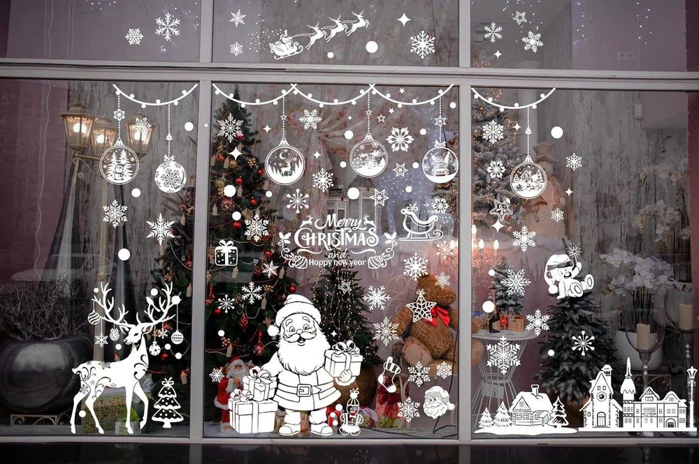 Новорічні наклейки на вікна, новогодние