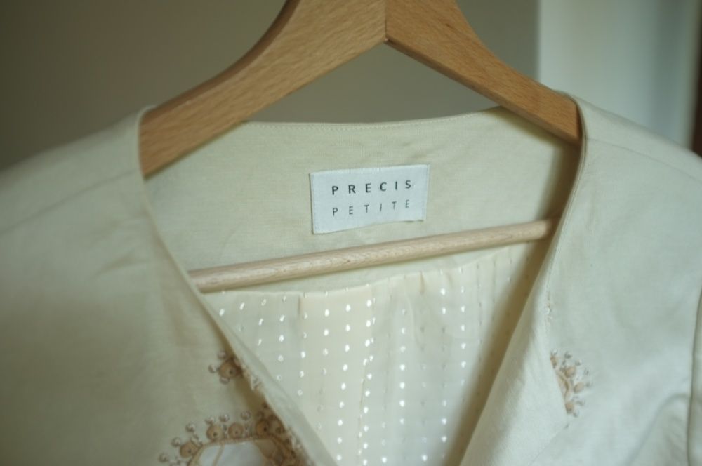 ekskluzywny beżowy kremowy żakiet boho etno Precis Pettite lniany perł