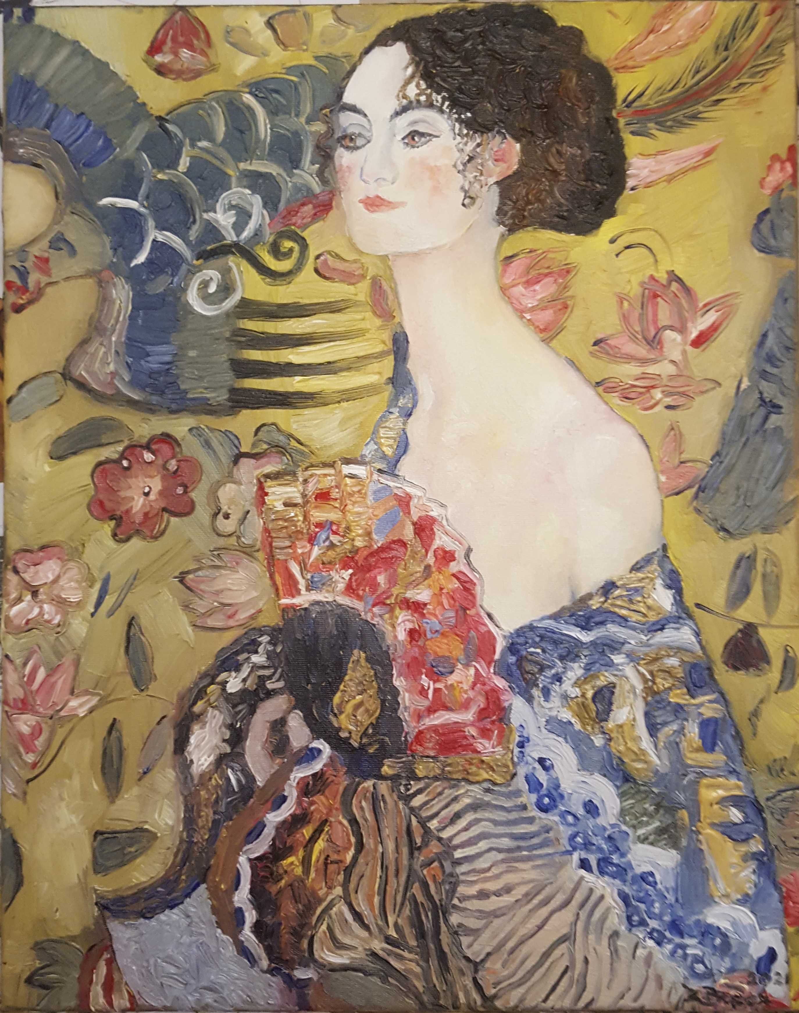 Gustav Klimt "Dama z Wachlarzem" - obraz olejny na płótnie