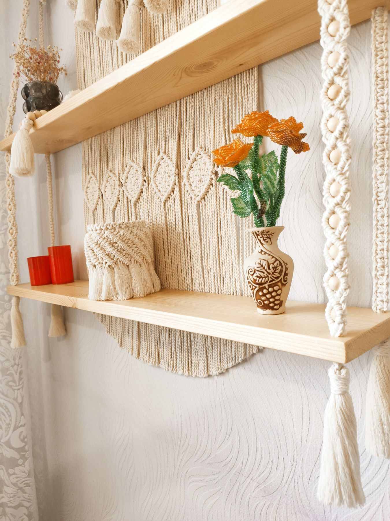 Поличка підвісна у техніці Макраме (handmade/Бохо/Декор) ПОДАРУНОК