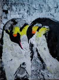 pingwiny obraz przedstawiający młodego pingwina z rodzicami