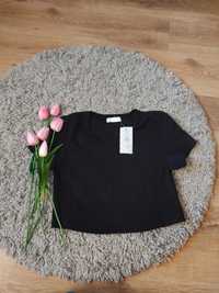 Czarne Basic crop top damskie m 38 bluzka koszulka t-shirt