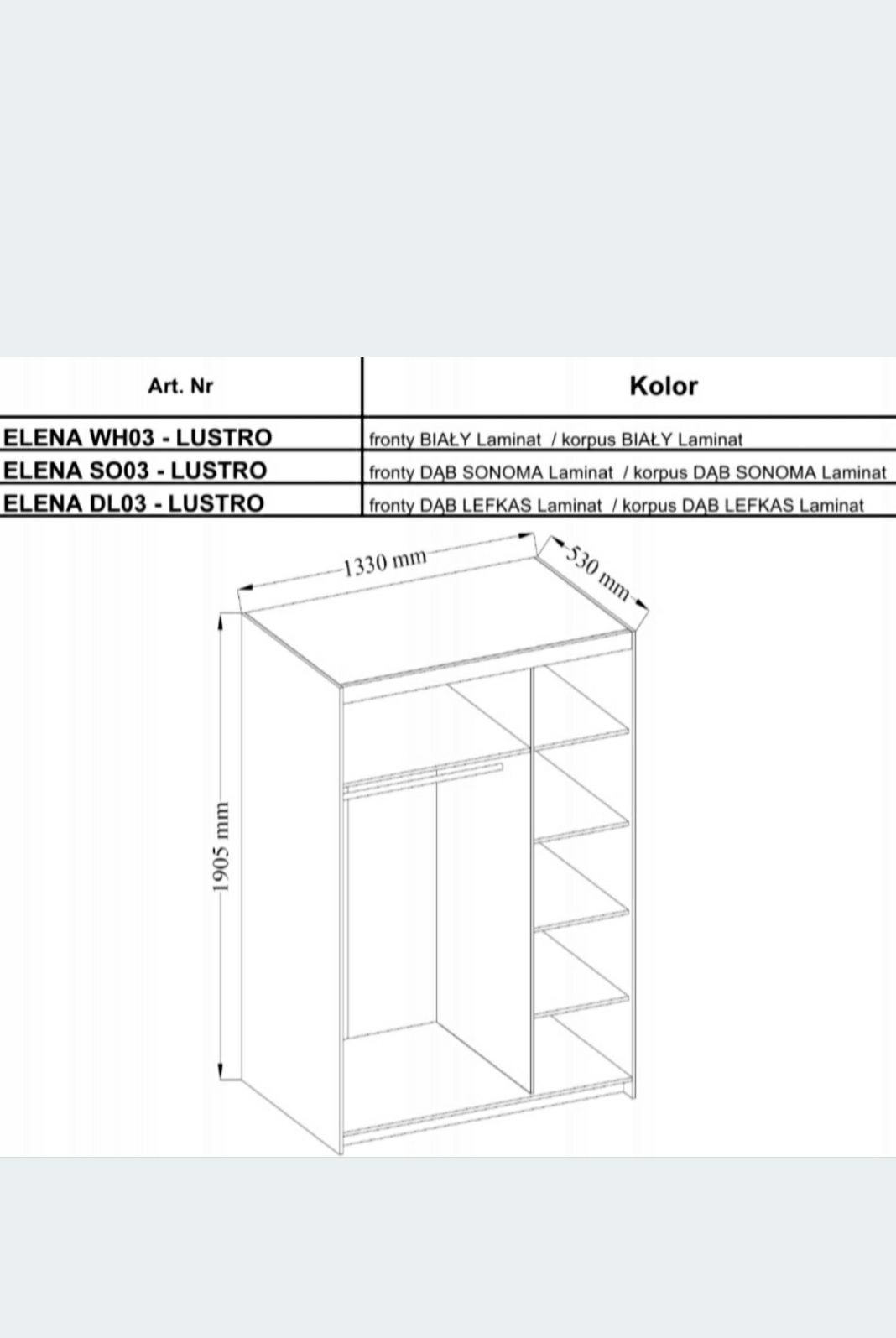 Szafa Elena 3D z lustrem Dowóz GRATIS