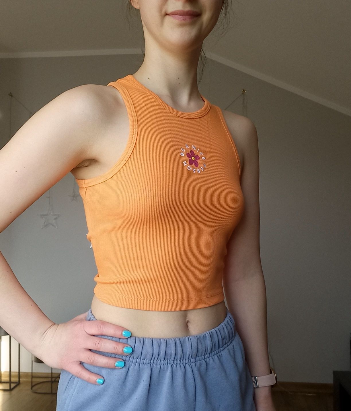 Crop Top krótki pomarańczowy prążkowany rozmiar S