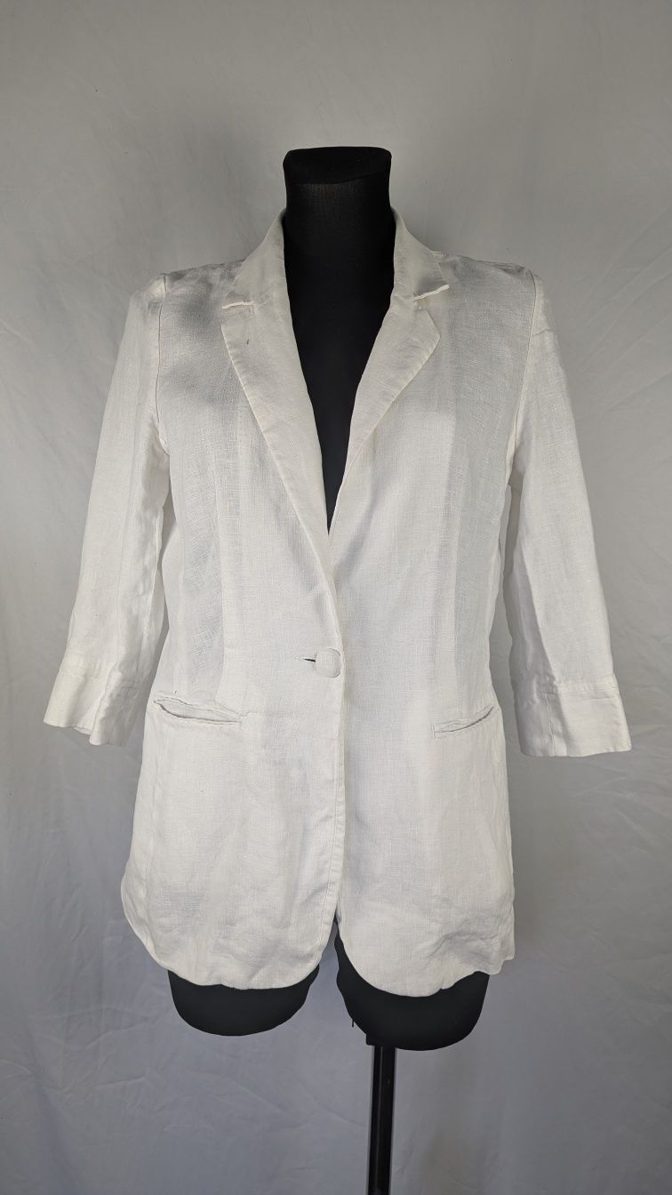 Denim Co lniana letnia biała marynarka żakiet 100% len 38