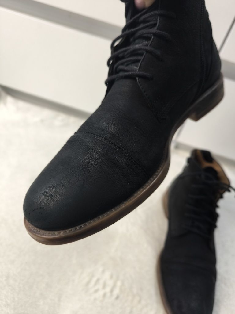 VAGABOND - skórzane męskie sztyblety czarne botki 100% skóra nubuck 41