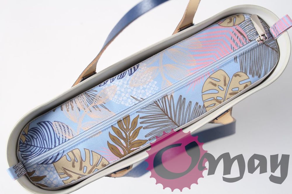 Szary organizer OBAG MINI liście błękitne 2 kieszenie wkład OMAY