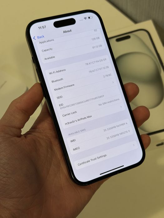 iPhone 15 Czarny z Pudełkiem, bateria 84%