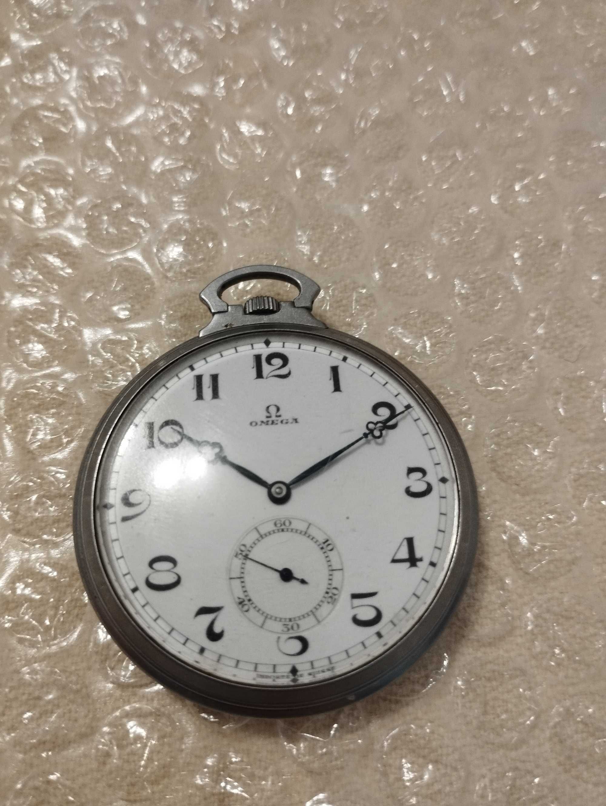 Relógio de Bolso Omega 1920 Art Nouveau Relógio em aço Stahl 35.5 mm