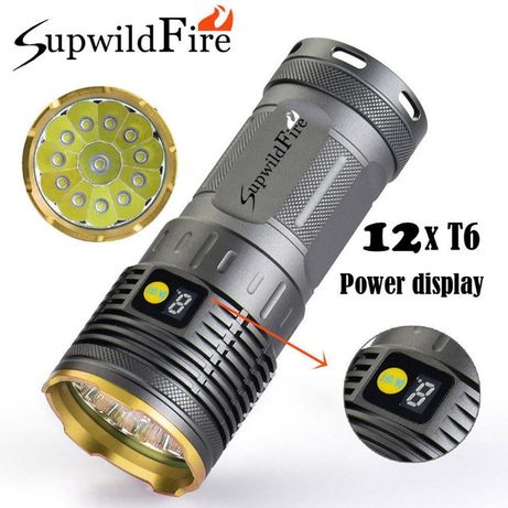 Lanterna compacta Supwildfire 35000LM 12 x XM-L T6 LED com D. Digital