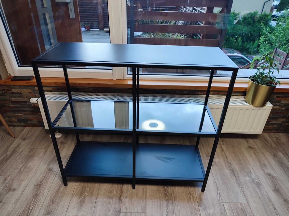 Regał IKEA VITTSJÖ – czarnobrąz / szkło, 100x93 cm